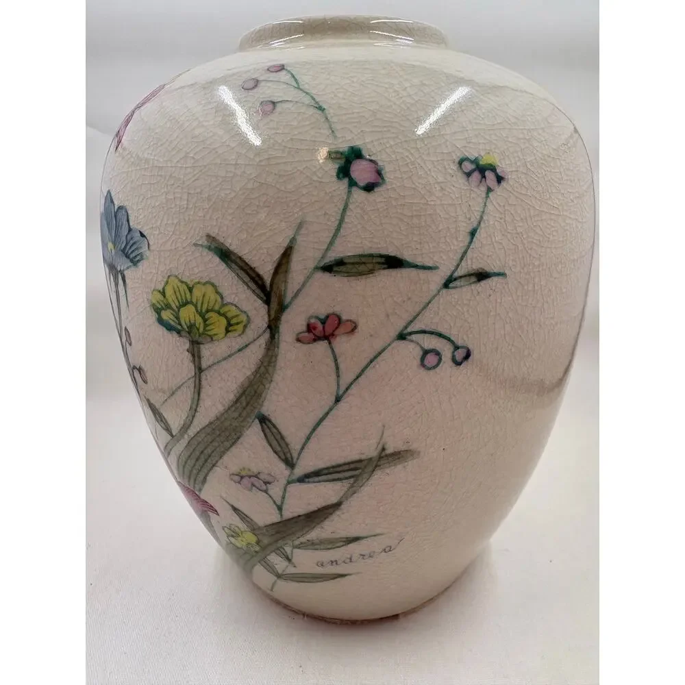 Vtg Andrea by Sadek Crackle Glaze Ginger Jar w/o Lid – Hand Painted Porcelain